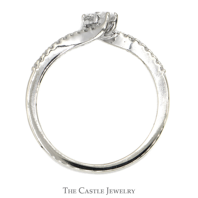 True Love/Best Friend Double Diamond Bypass Ring with Diamond Accents in 14k White Gold