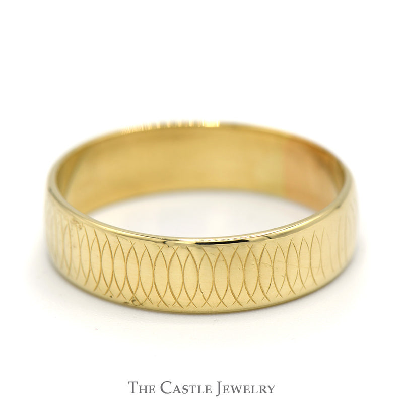Men's 14K Yellow Gold Etched Curves Designed Band - Size 13.5