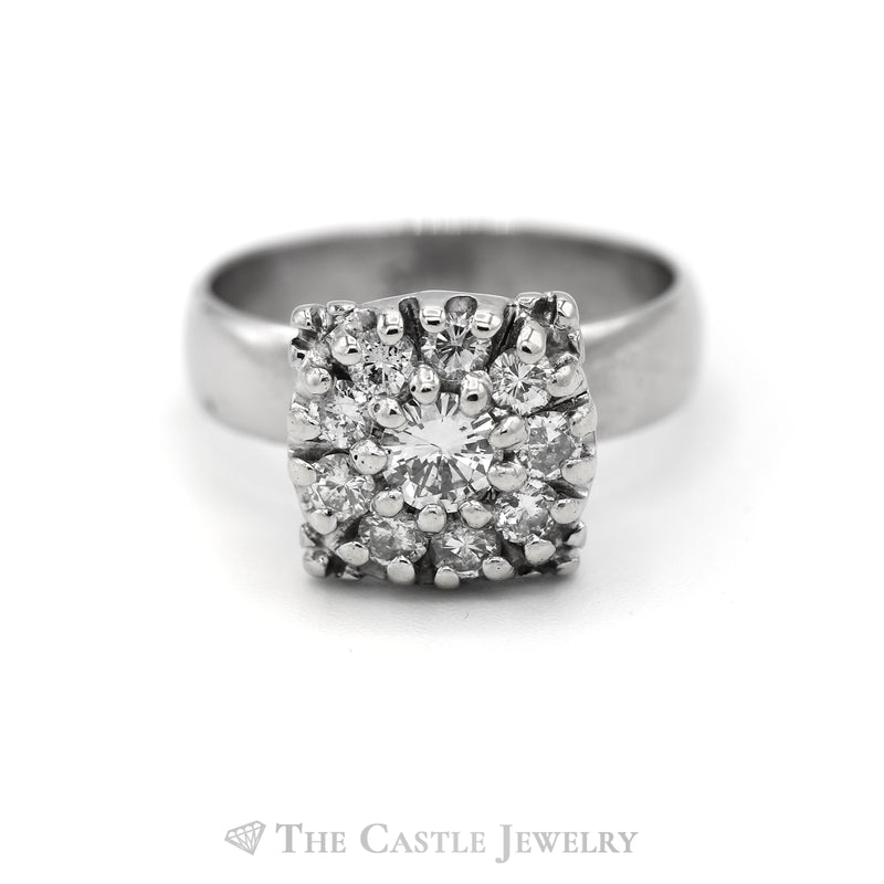 .85CTTW Diamond Cluster In Square Mounting in 14KT White Gold