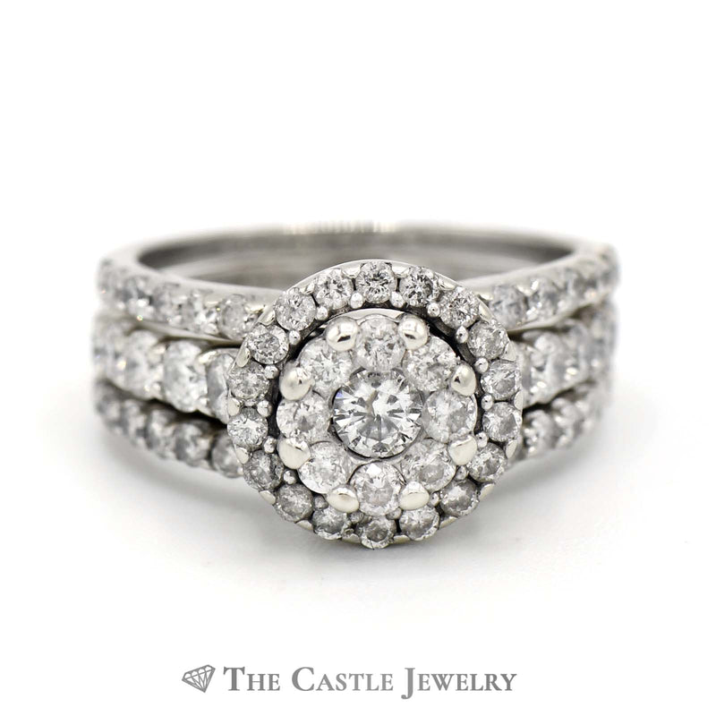 3 Piece 1.5cttw Diamond Cluster Bridal Set in 14k White Gold
