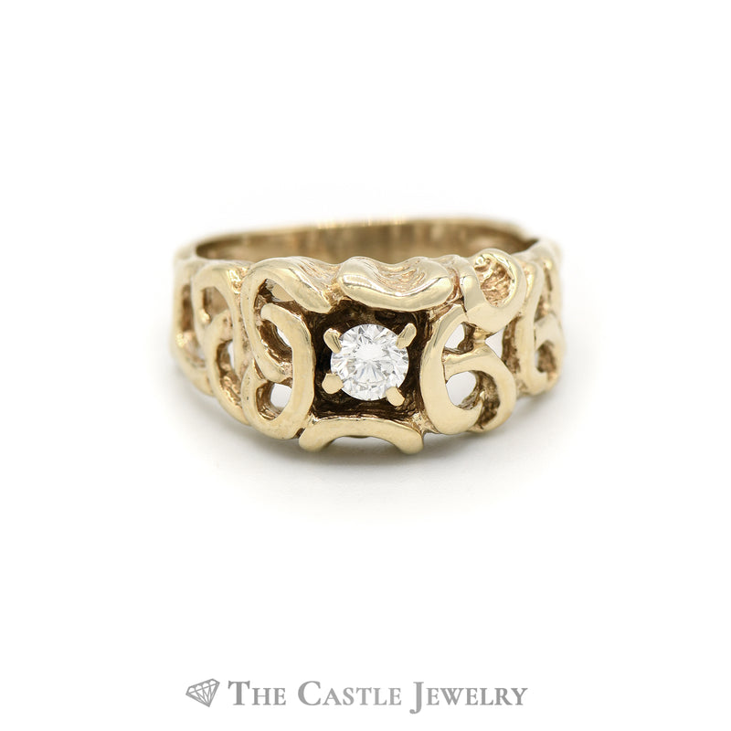 Men's .33CT Diamond Band with Scroll Designed Sides in 14KT Yellow Gold