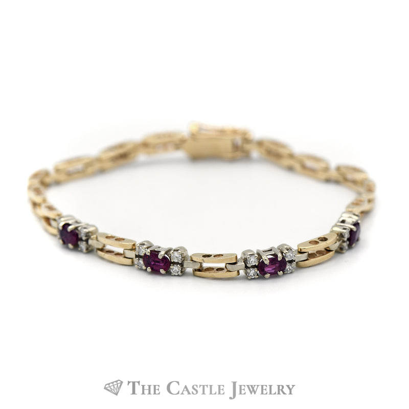 Ruby & Diamond Open Bar Link Bracelet in 14k Yellow Gold