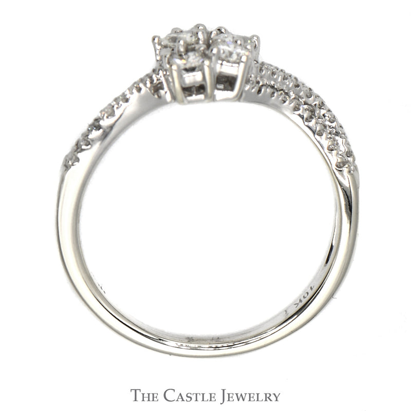 Multi Cut Diamond Cluster Ring with Diamond Accented Split Shank in 10k White Gold