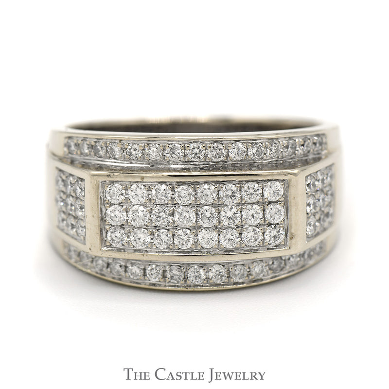 Men's Rectangular 1cttw Diamond Cluster Band in 10k White Gold