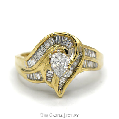Pear Cut Diamond Cocktail Cluster Ring in 14k Swirled Mounting