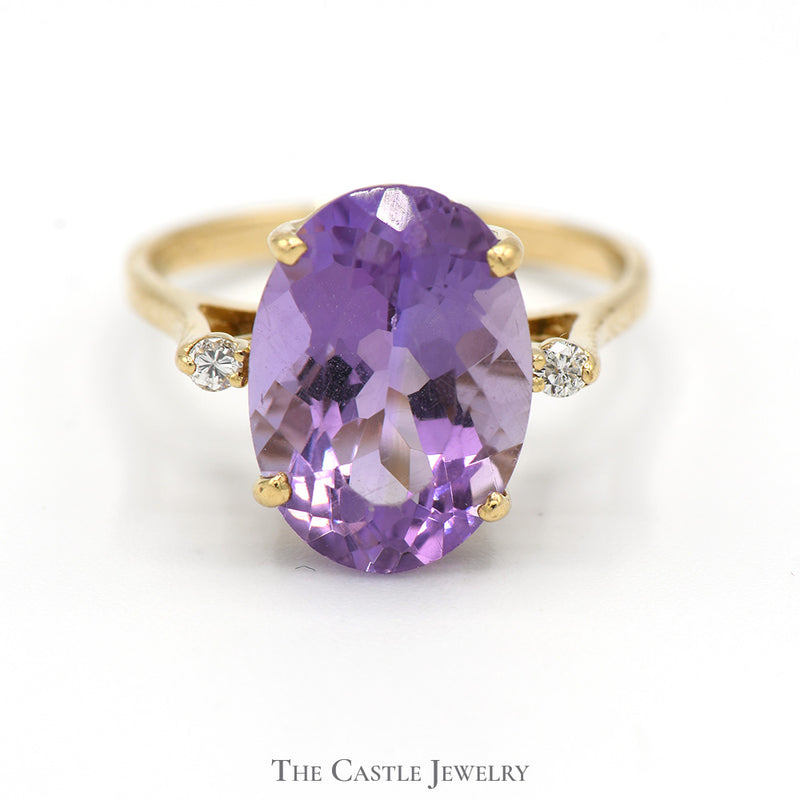 Oval Cut Amethyst Ring with Diamond Accents in 14k Yellow Gold