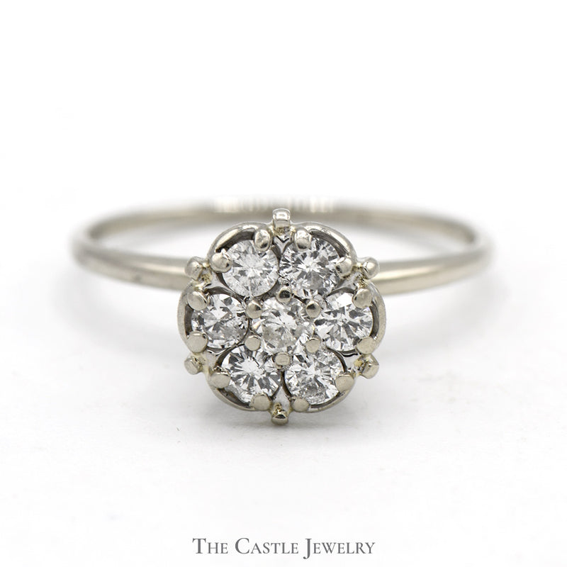 1/2cttw 7 Round Diamond Cluster Ring in 10k White Gold