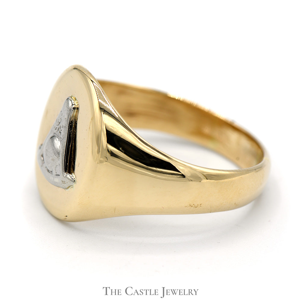 14k Two Tone Masonic Men's Signet Ring in Yellow and White Gold