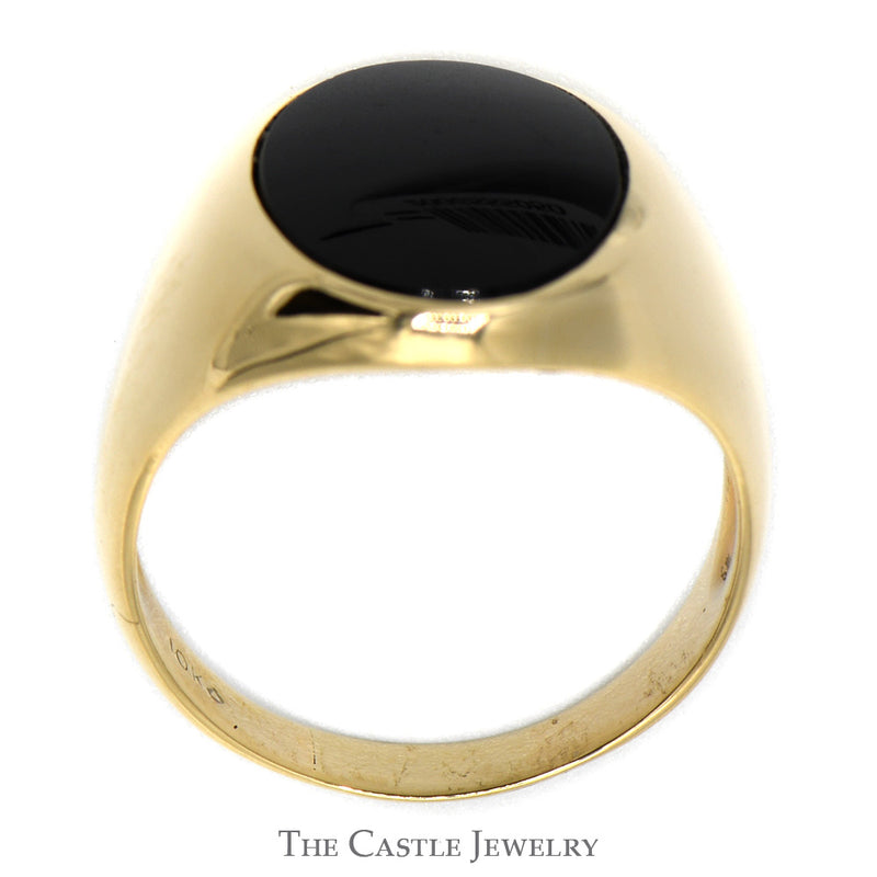 Oval Cut Black Onyx Signet Ring in 10k Yellow Gold Tapered Mounting