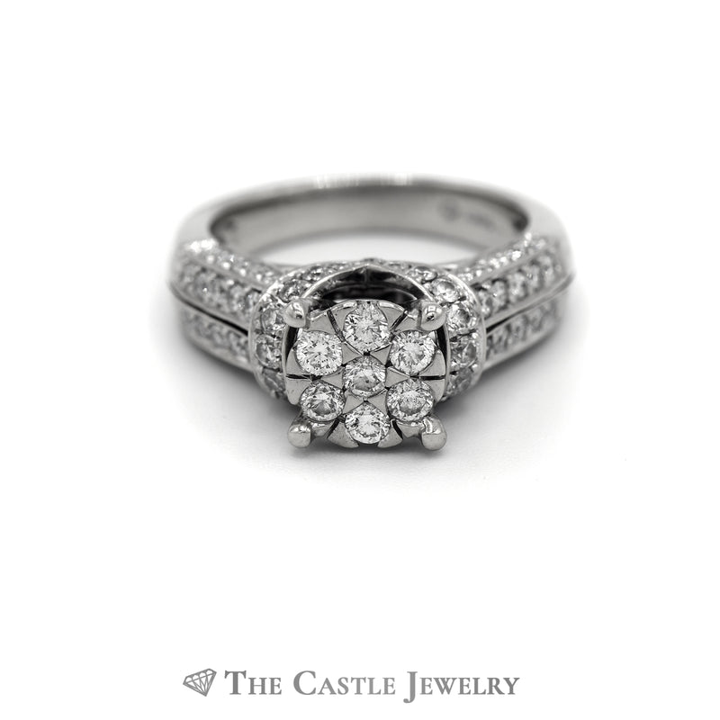 1.50CTTW Round Diamond Cluster Engagement Ring in 14KT White Gold