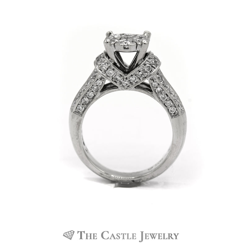 1.50CTTW Round Diamond Cluster Engagement Ring in 14KT White Gold
