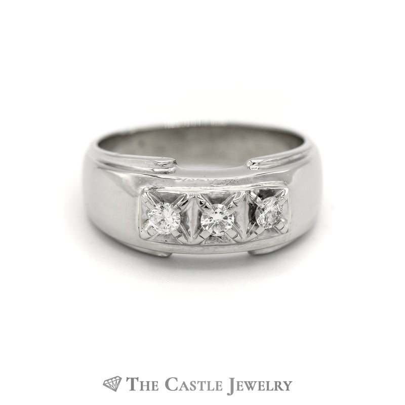 Men's 3 Diamond Ring in 14k White Gold