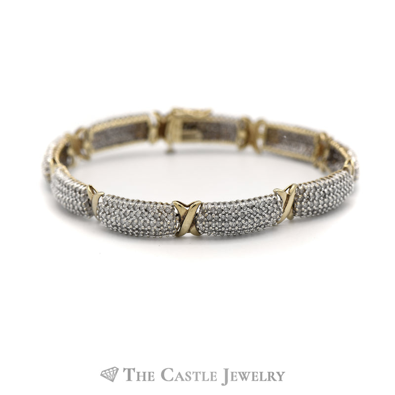 3cttw Round Diamond Cluster Bracelet with "X" Links in 10k Yellow Gold