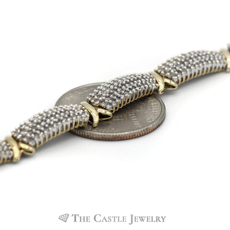 3cttw Round Diamond Cluster Bracelet with "X" Links in 10k Yellow Gold