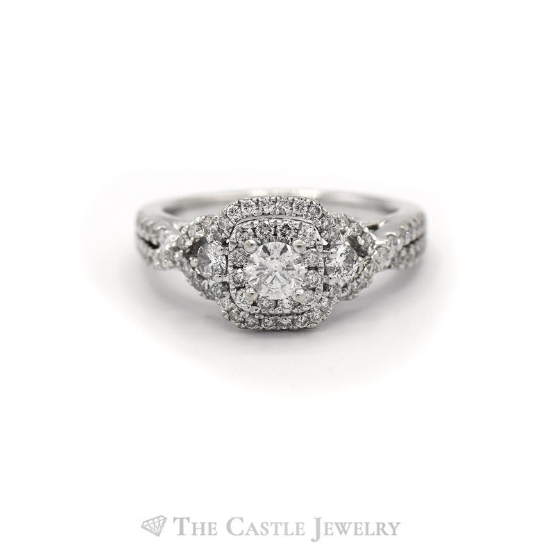1cttw Diamond Engagement Ring with Double Halo & Accents in 14k White Gold