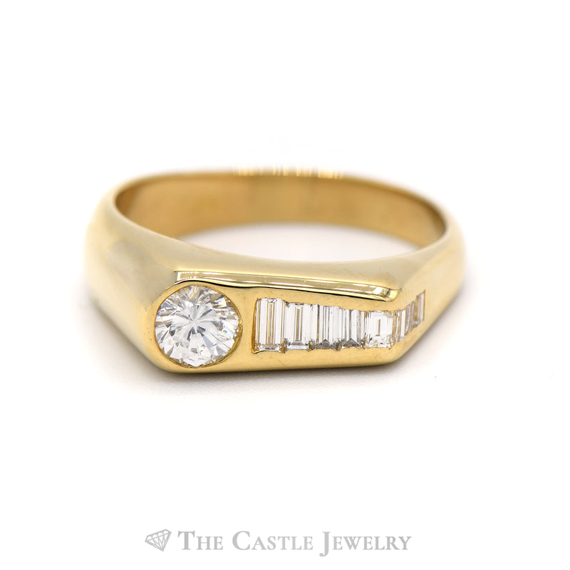 1cttw Men's Round and Tapered Baguette Diamond Ring in 18k Yellow Gold