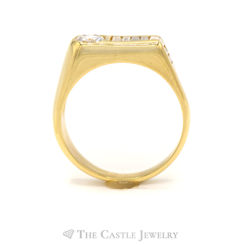 1cttw Men's Round and Tapered Baguette Diamond Ring in 18k Yellow Gold