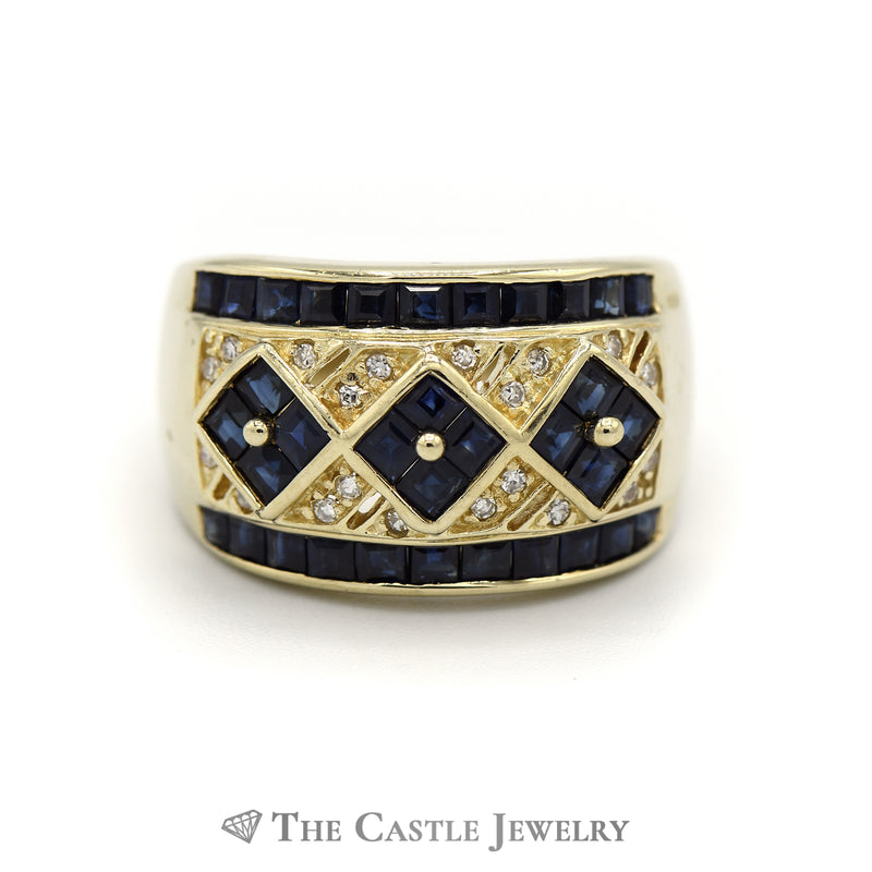 Sapphire & Diamond Cluster Band in 14k Yellow Gold
