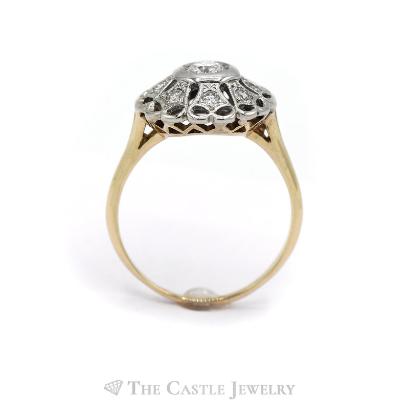 Ornate Open Flower Diamond Cluster Ring in 14k Yellow Gold