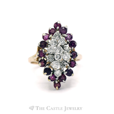 Marquise Shaped Ruby and Diamond Cluster Ring in 14KT Yellow Gold