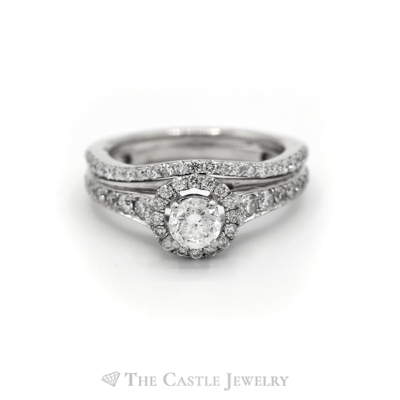 Round Diamond Bridal Set with Diamond Halo & Accents in 14k White Gold