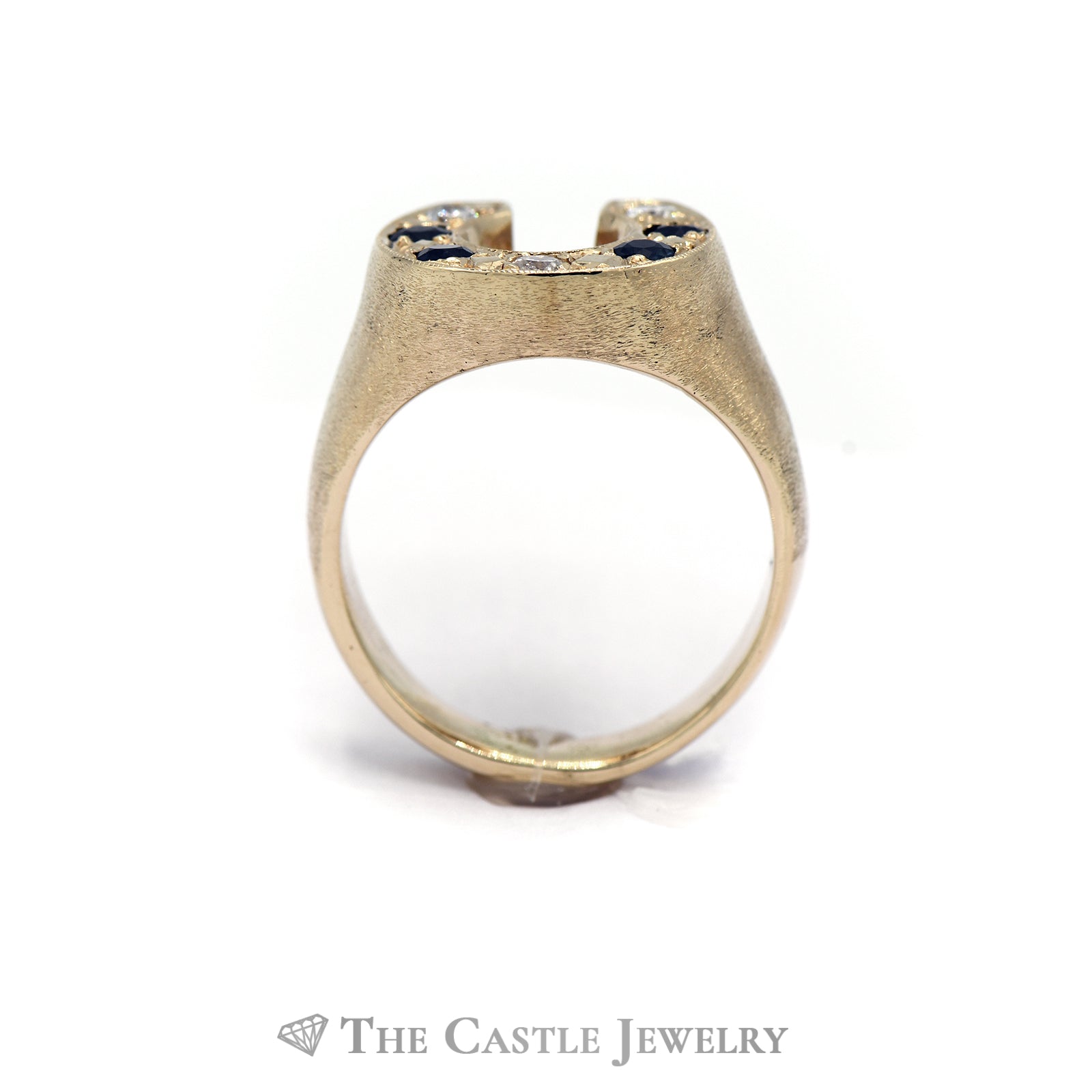 Gent's Sapphire and Diamond Horseshoe Ring in 10KT Yellow Gold