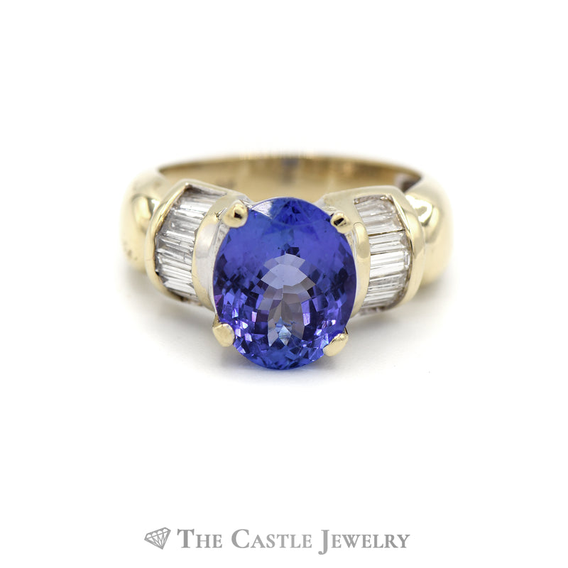 Oval Tanzanite Ring with Baguette Diamond Accents in 14k Yellow Gold