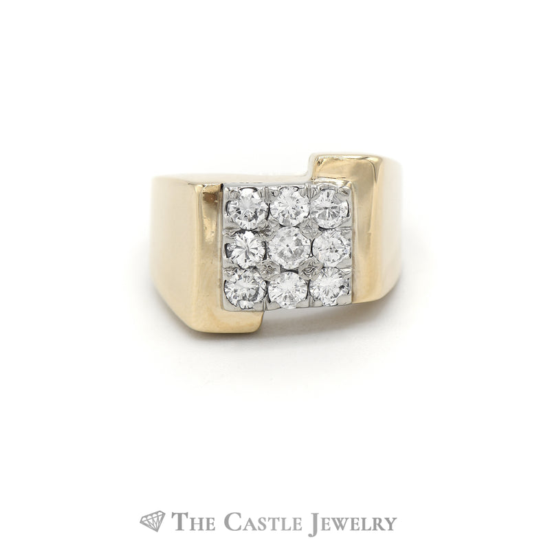 1CTTW Square Diamond Cluster Gent's Ring in 14KT Yellow Gold