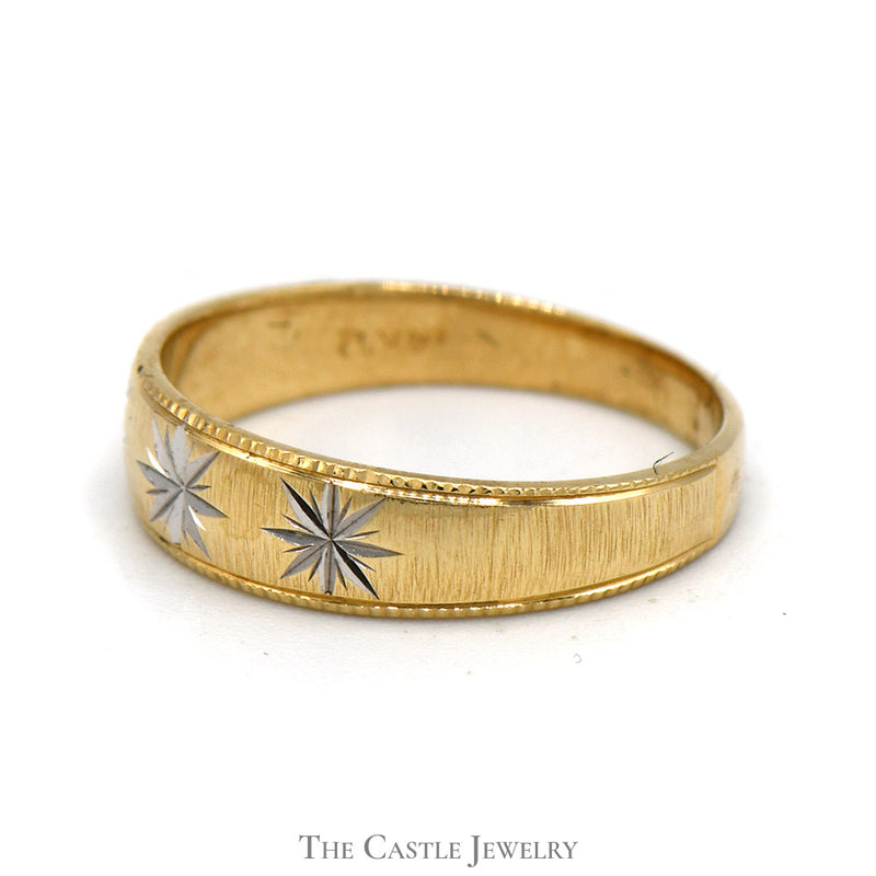 Two Tone Diamond Cut Triple Star Designed Band in 14k Gold