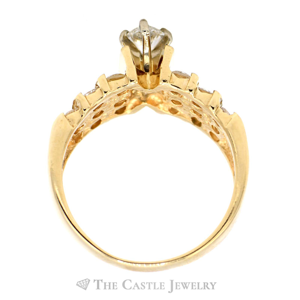 1.5cttw Marquise Diamond Engagement Ring with Round Diamond Columns in 14k Yellow Gold