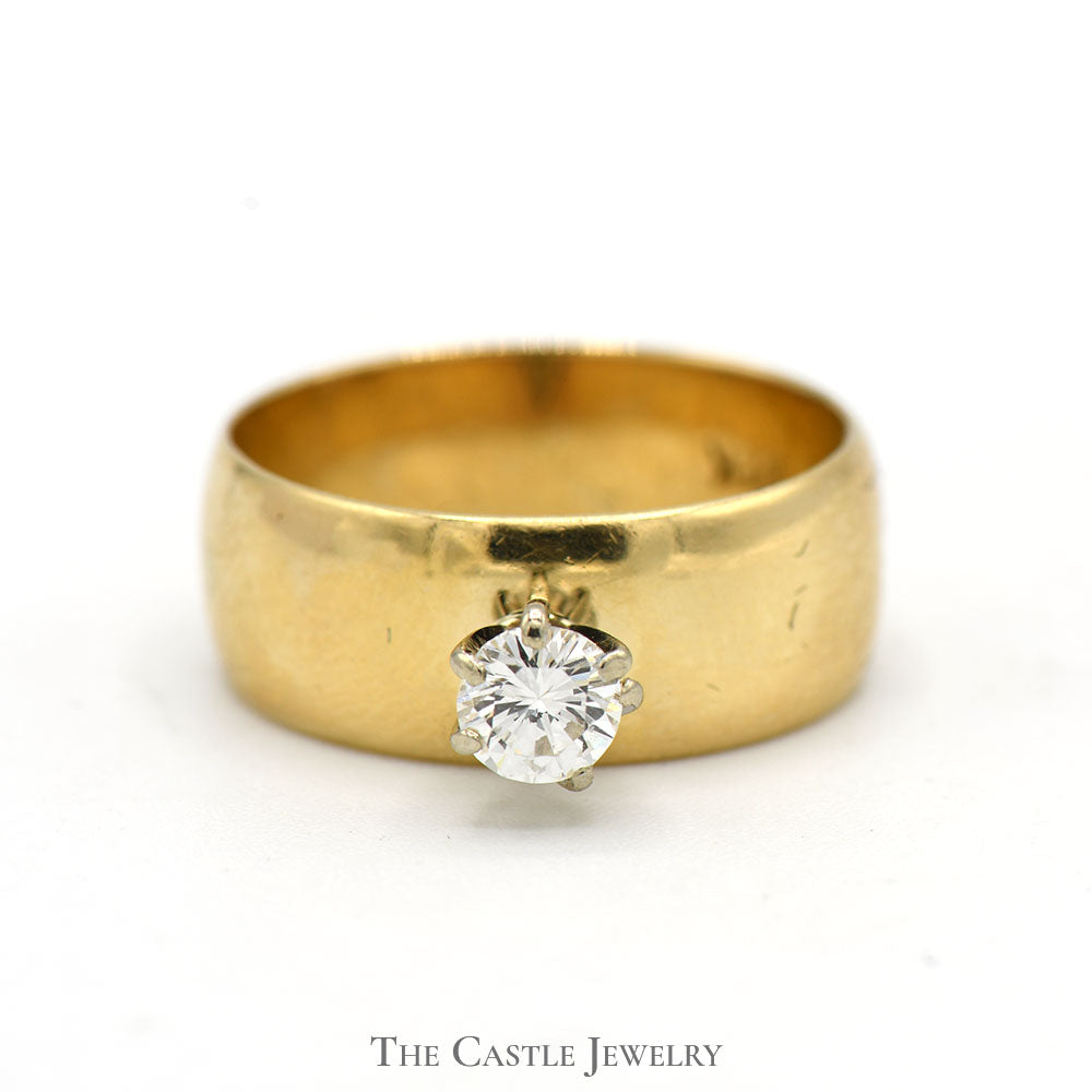 33ct Round Diamond Solitaire Ring with Wide 7mm Band in 14k Yellow