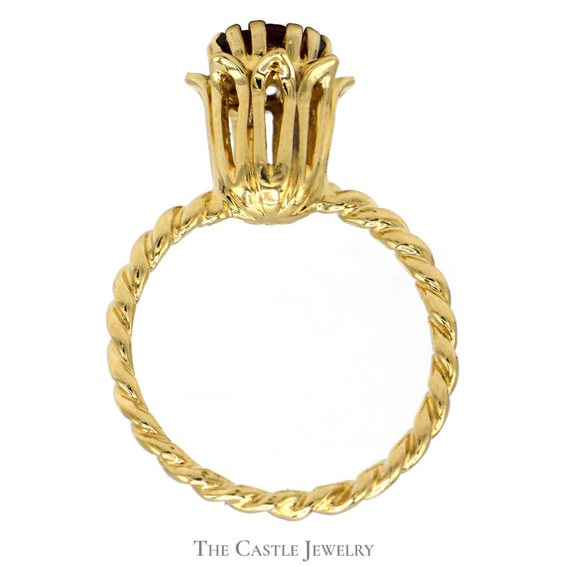 Ruby and Diamond Cluster Ring with Flower and Rope Designed 14k Yellow Gold Mounting