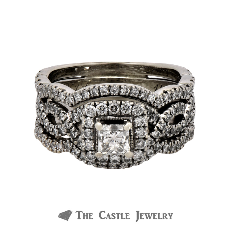 Designer Neil Lane Princess Cut Bridal Set with Diamond Encrusted Twisted Sides