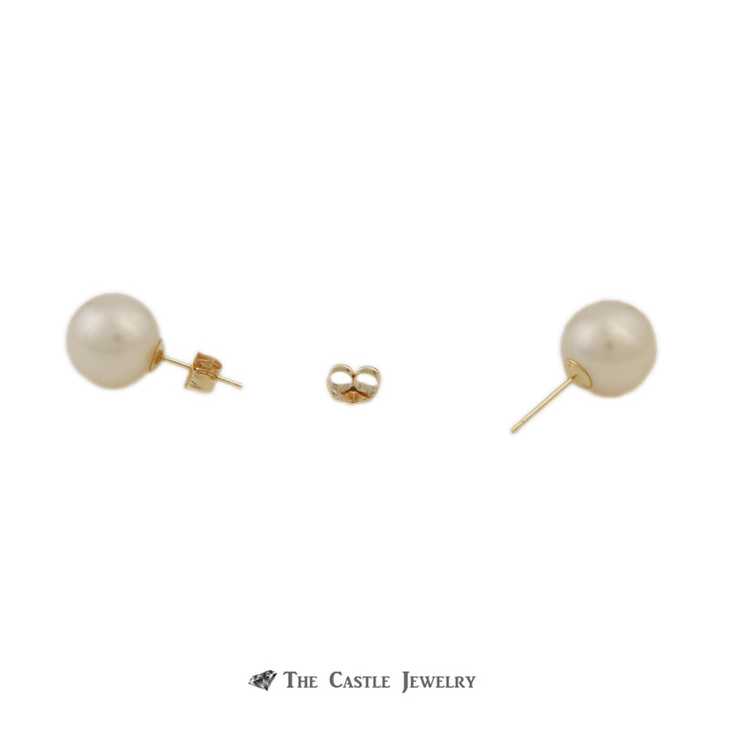 Pearl Earrings with 10-11mm Pearls in 14K Yellow Gold