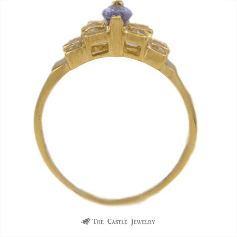 Marquise Tanzanite Ring in Bow Design Diamond Mounting 14K Gold