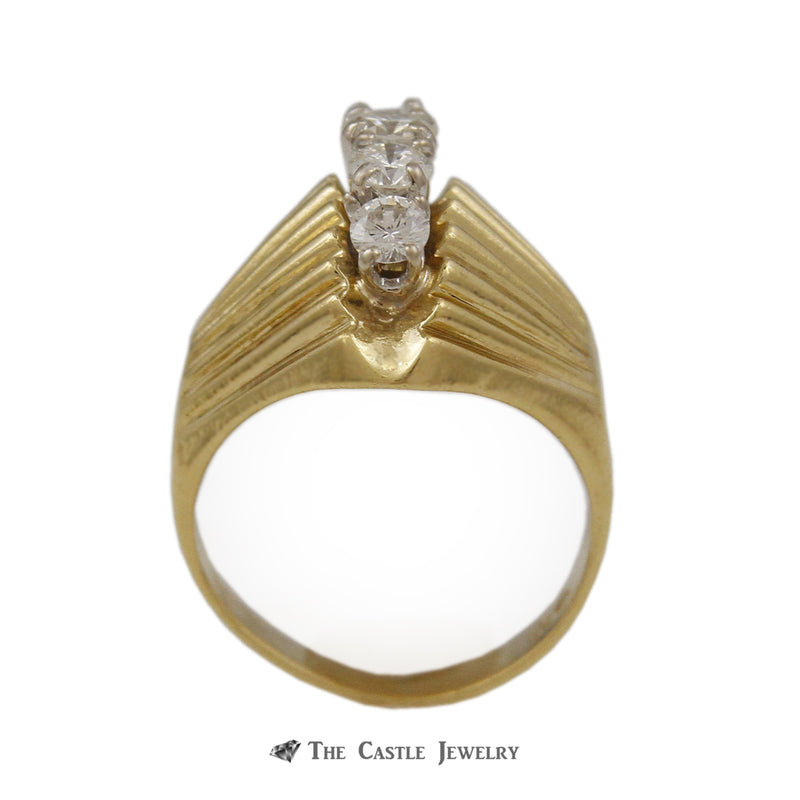 Domed Marquise Shaped .65cttw 5 Round Diamond Ring 18k Yellow Gold