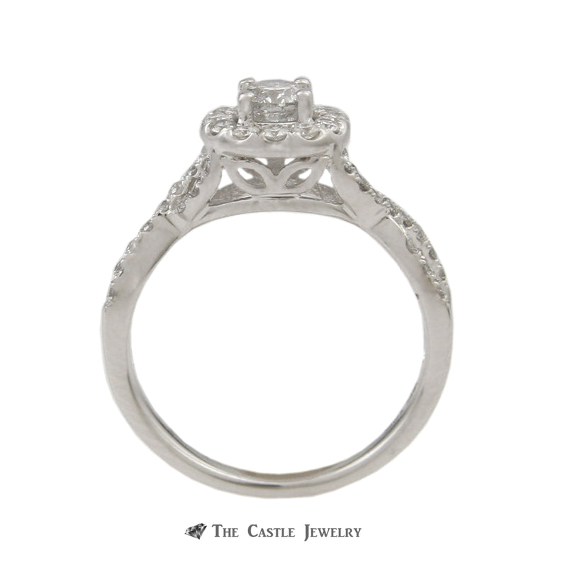 Crown Collection 1cttw Bridal Set Round Diamond Center w/ Diamond Bezel & Cross Over Sides