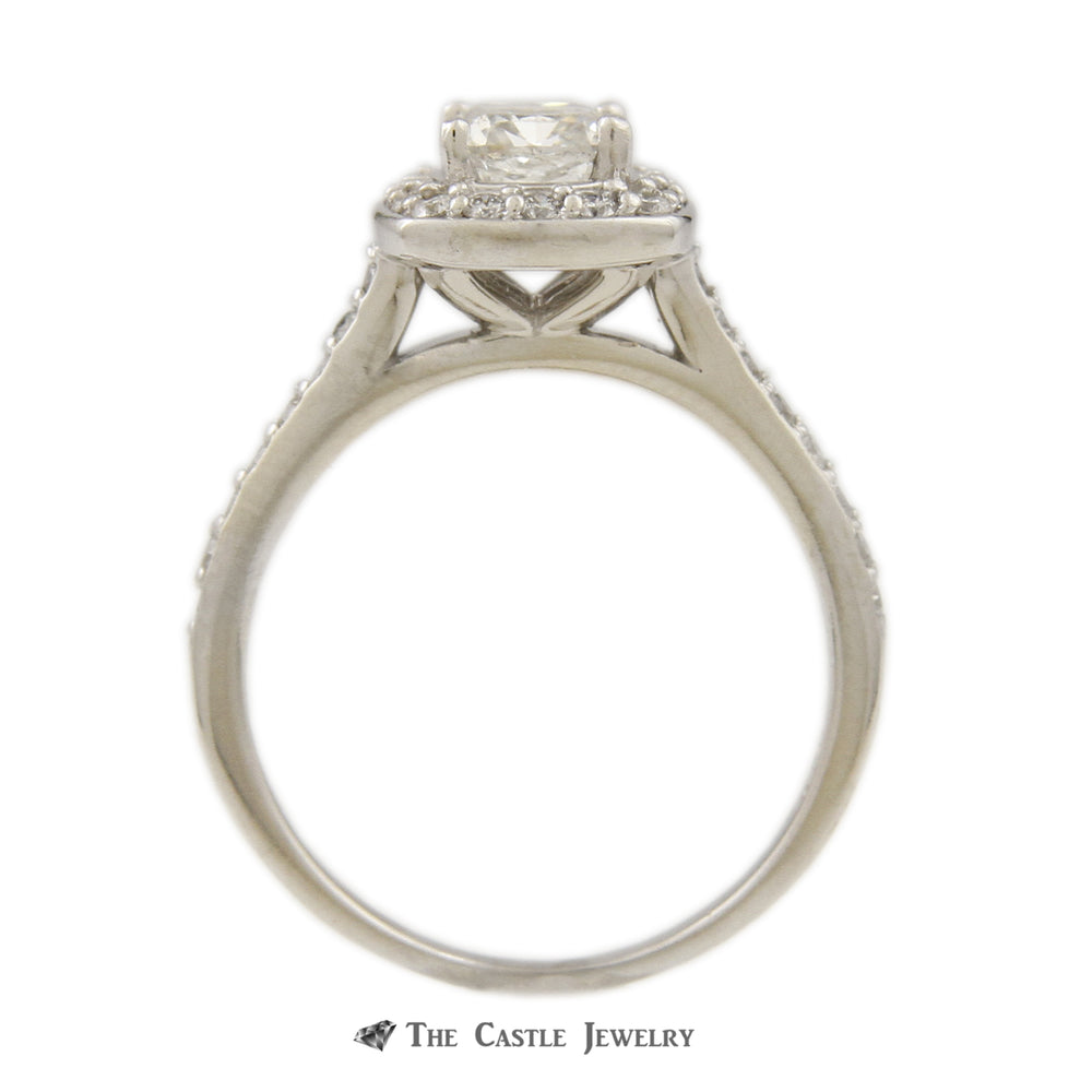 Cushion Cut 1.01ct Diamond Bridal Ring w/ Round Brilliant Cut Diamond Halo & Sides