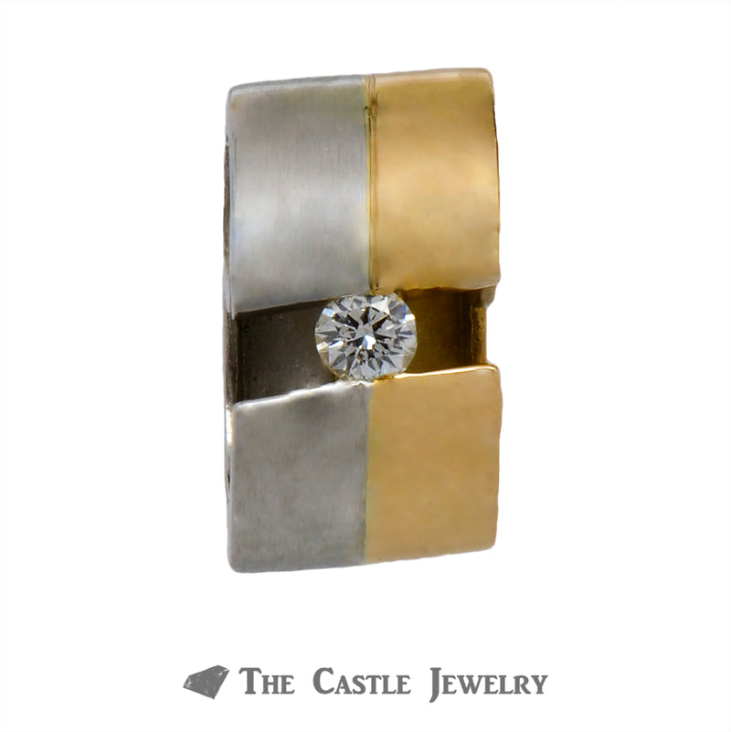 Unique Round Tension Set Diamond Solitaire Pendant in 18k Yellow Gold & Platinum