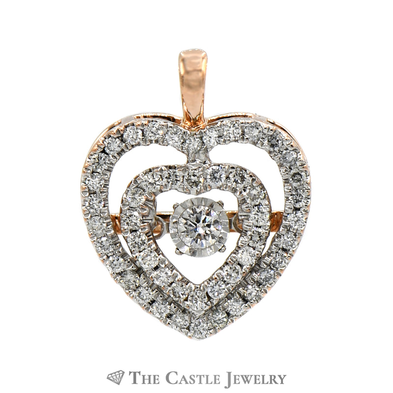1/2cttw Dancing Diamond Double Heart Pendant in 10k Rose Gold