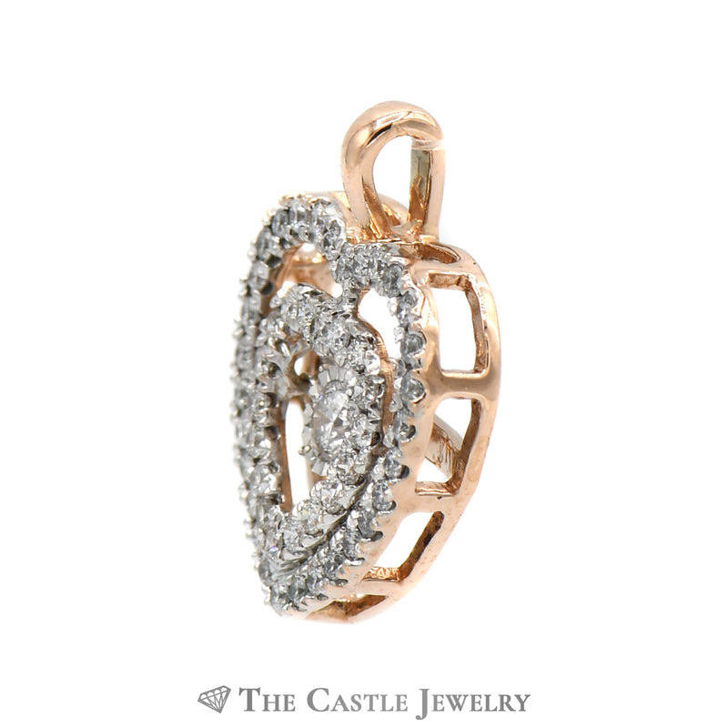 1/2cttw Dancing Diamond Double Heart Pendant in 10k Rose Gold