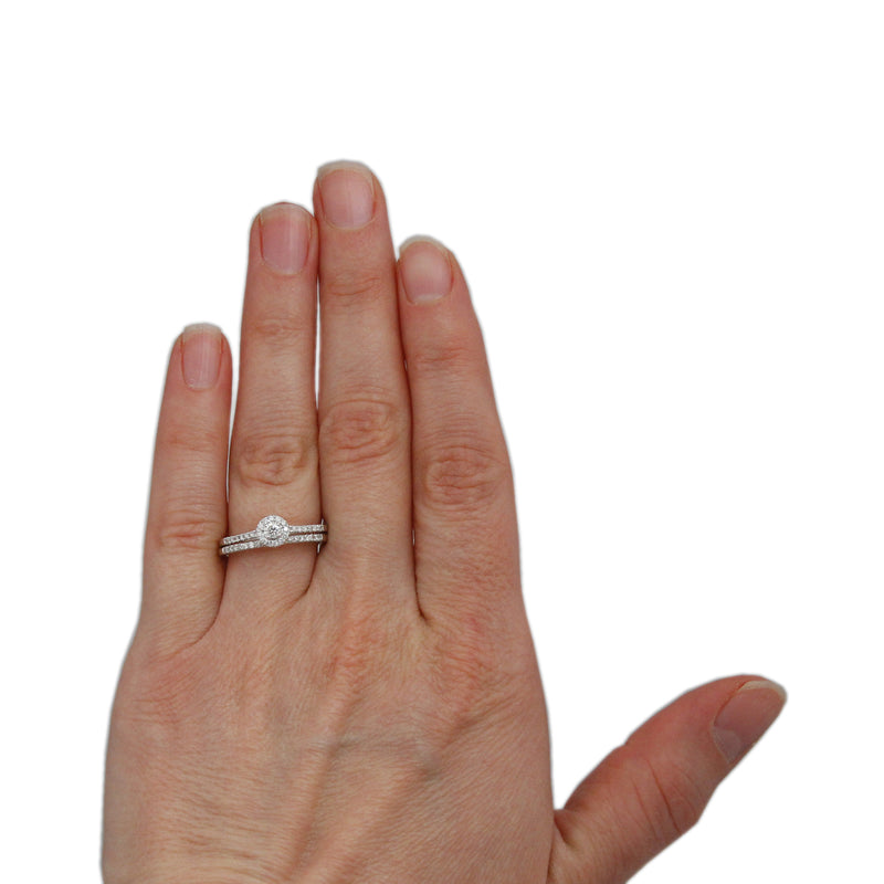 Crown Collection .30cttw Engagement Ring Round Diamond Center Halo & Diamond Wedding Band