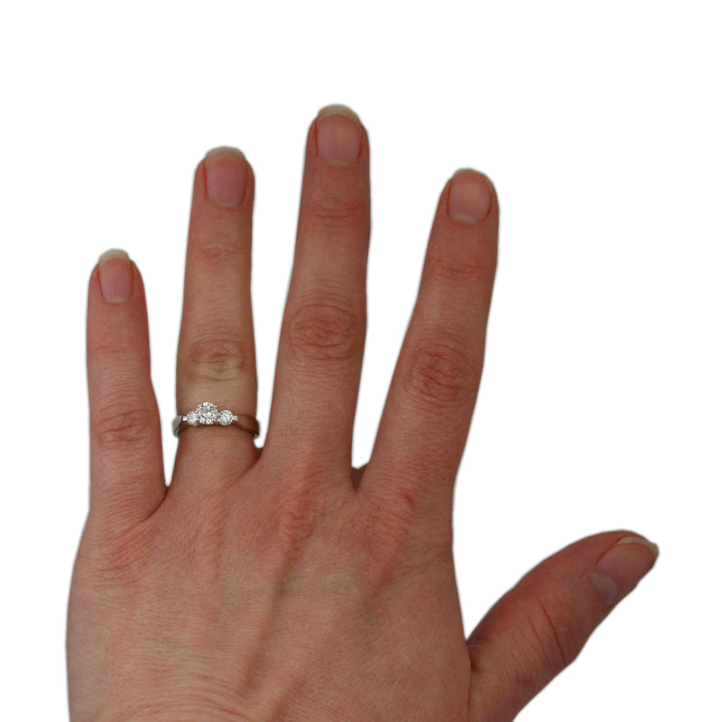 Round Brilliant Cut .35ct Diamond Engagement Ring w/ Round Diamond on Each Side