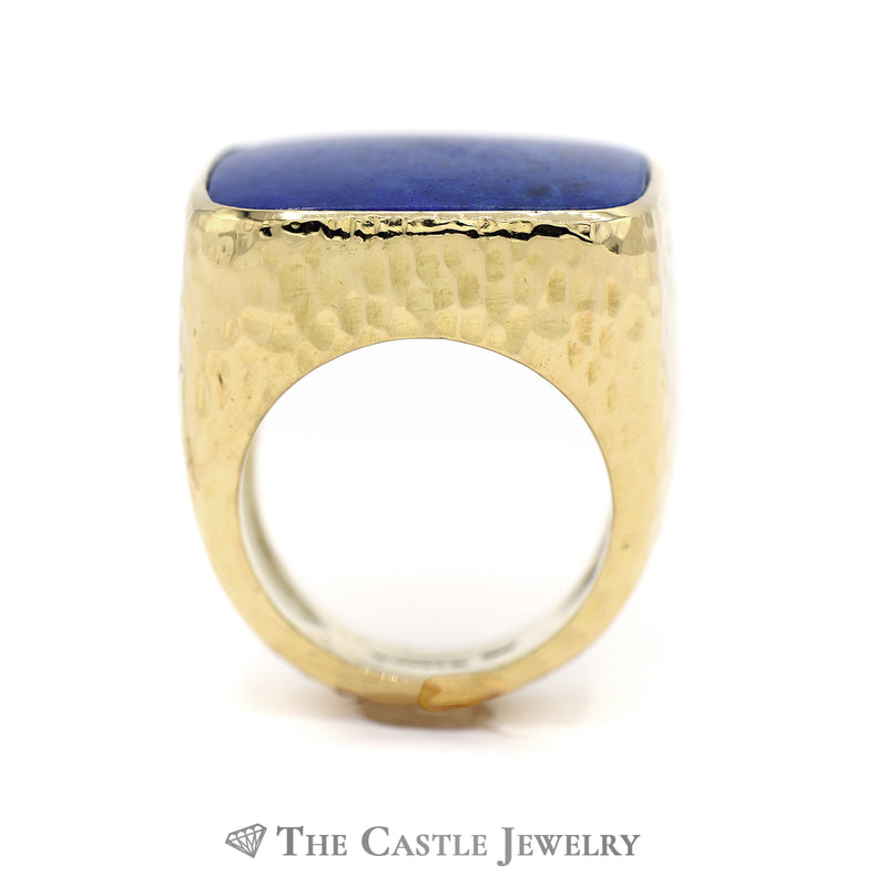 Men's Cushion Cut Lapis Ring with Diamond Cut Designed 18k Yellow Gold Mounting