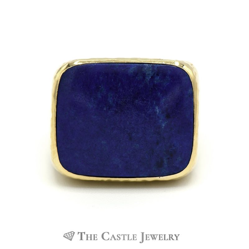 Men's Cushion Cut Lapis Ring with Diamond Cut Designed 18k Yellow Gold Mounting