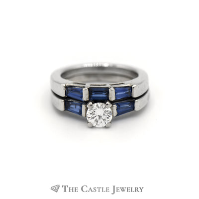 Platinum Diamond and Sapphire Bridal Set