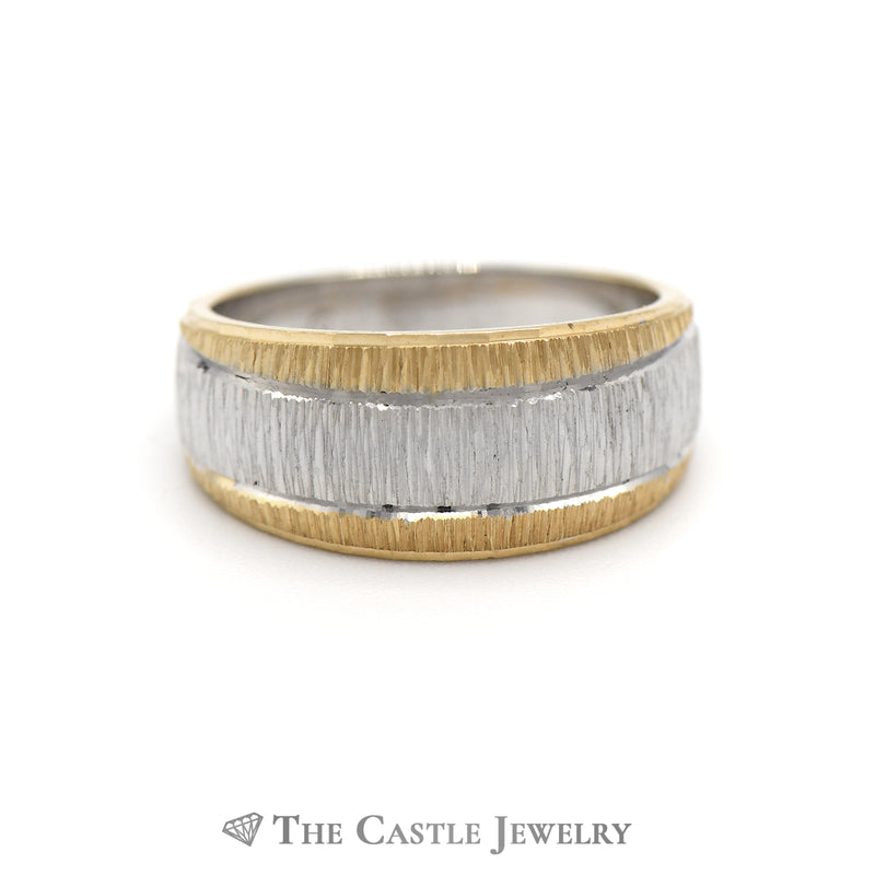 Lovely Two Toned Tapered Band in White and Yellow Gold