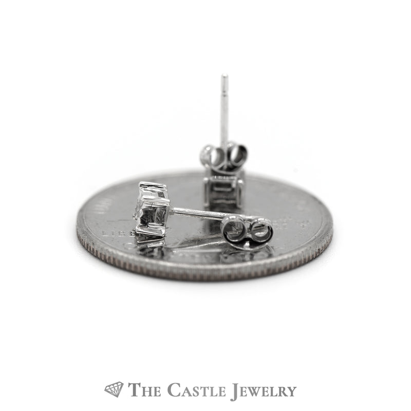 Round Diamond Stud Earrings in Square Illusion Mounting