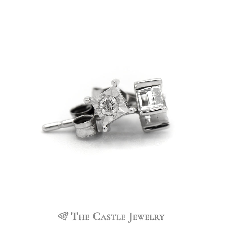 Round Diamond Stud Earrings in Square Illusion Mounting