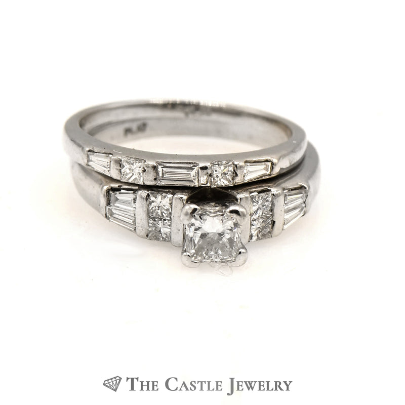 Diamond Bridal Set 1 CTTW With .40 CT Princess Cut Diamond In Platinum